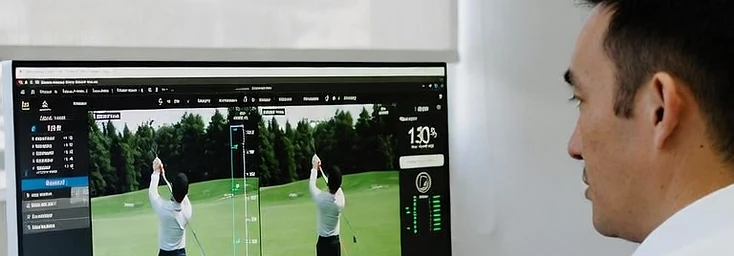 Coach reviewing a golf swing on screen