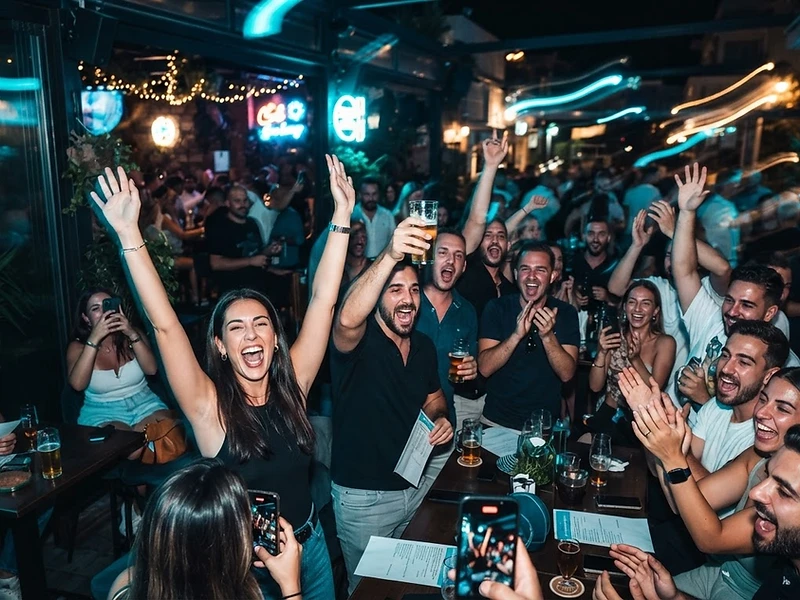 Crowd celebrating at a SpeedQuizzing night in Cyprus