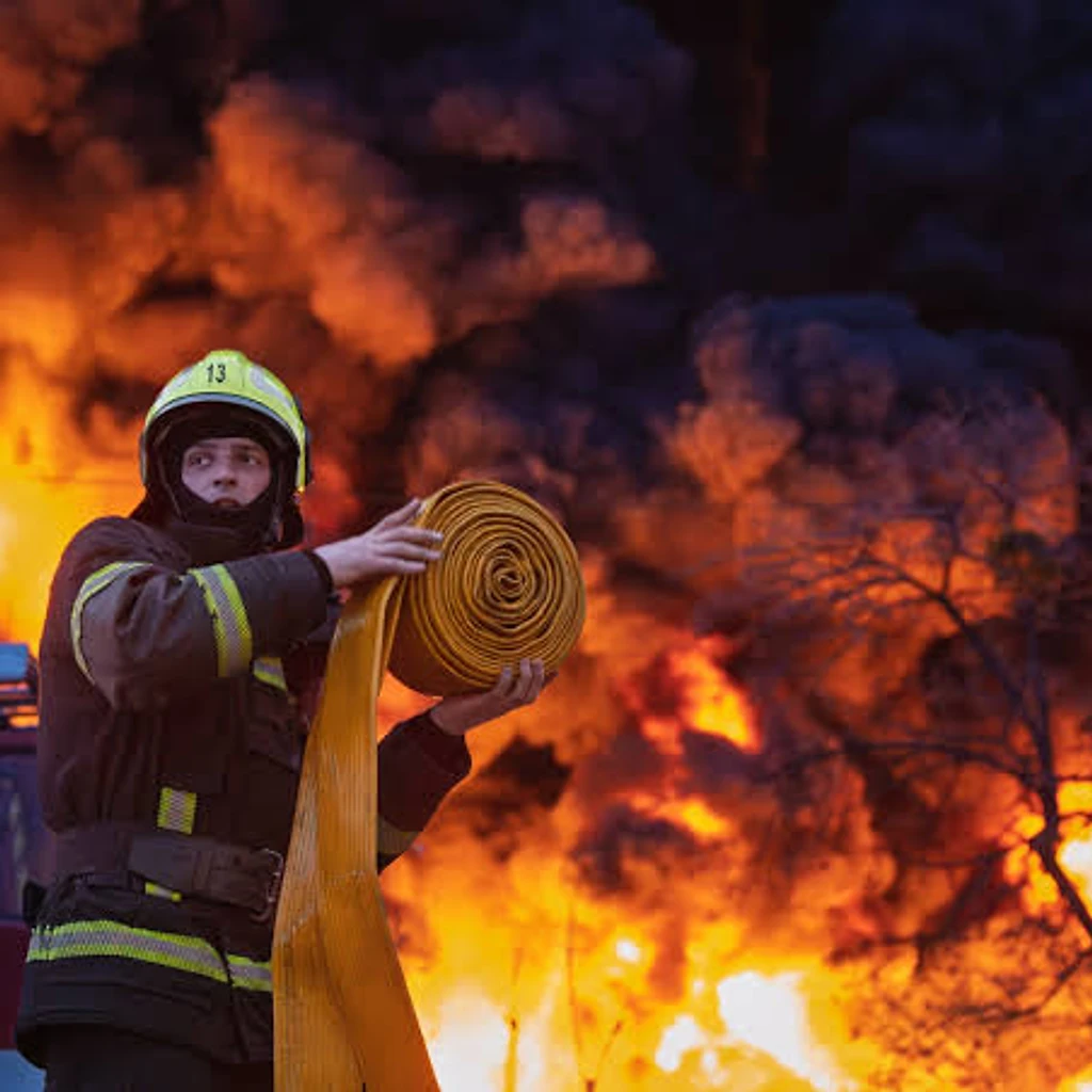 Firefighters unloading humanitarian aid
