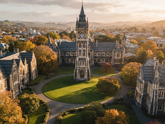 University of Otago historic neo-Gothic campus at golden hour