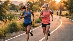 Two people competing in a friendly fitness challenge