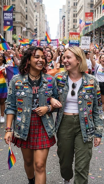 Patched Denim Jacket with Pride Pins