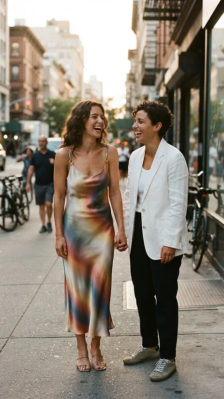 The Prismatic Silk Slip — pride outfit editorial photo
