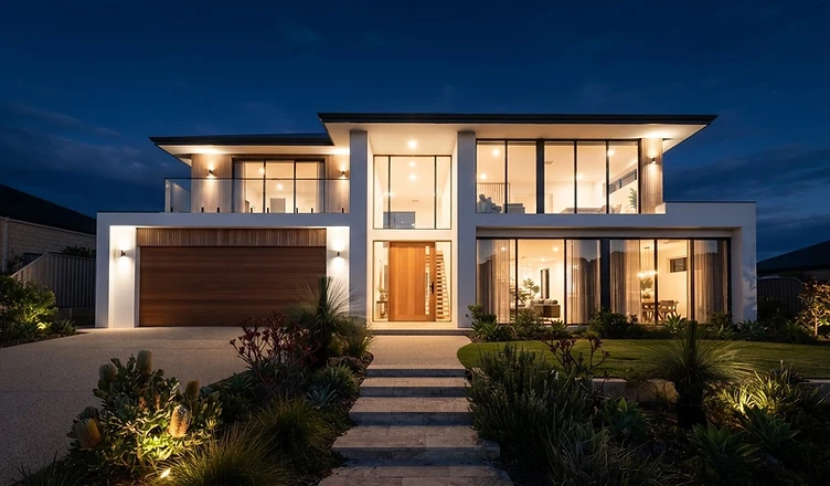 Pristine home exterior with clean windows at twilight