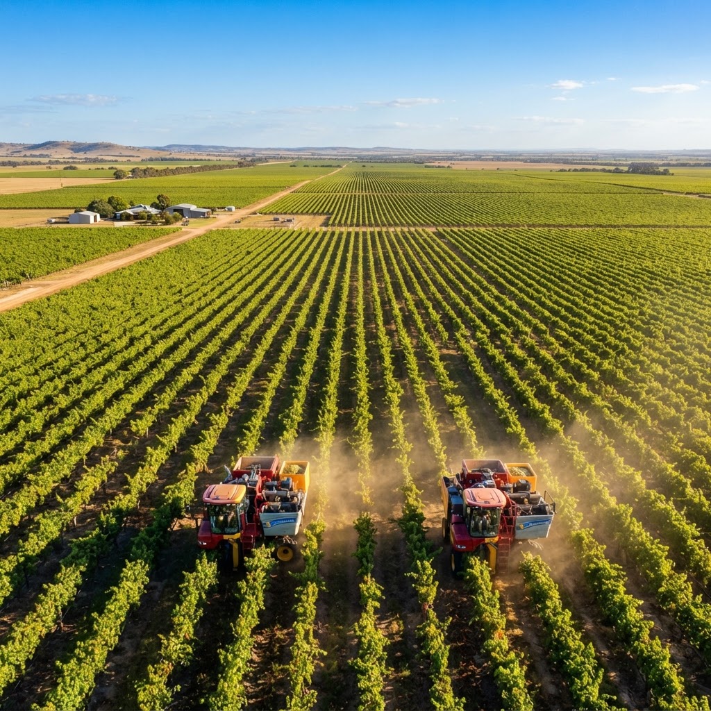 Bright sunlit vineyard rows