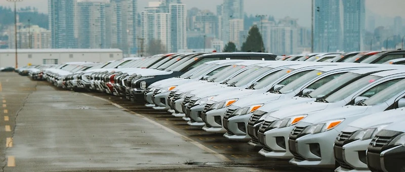 Rows of vehicles at a Canadian dealership lot