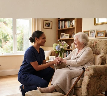 Gentle, respectful support between a caregiver and older adult