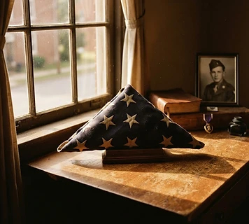 Folded American flag honoring veteran service