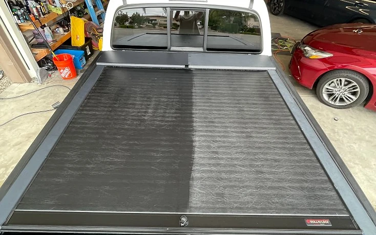 Tonneau cover restoration — before and after in a single frame