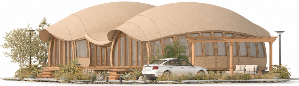 Ecconiq modular wellness home — three-quarter render