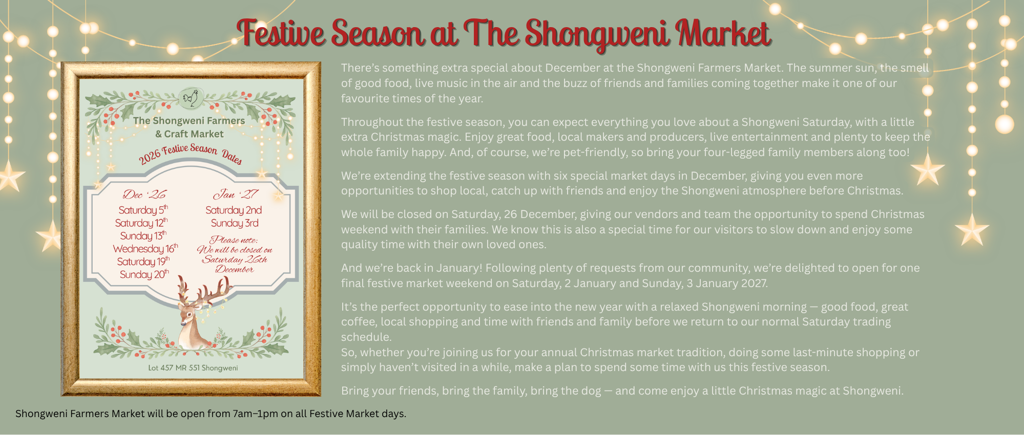 Festive Season at The Shongweni Market — December 2026 and January 2027 market dates
