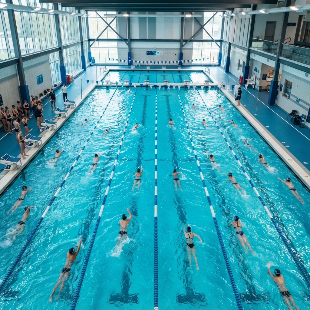 Students swimming lengths