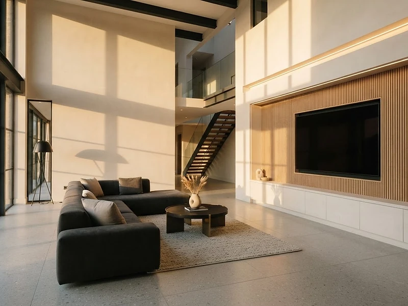 Modern Welsh home interior with bespoke media wall