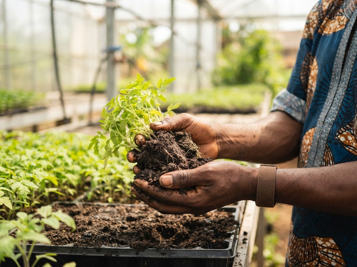 Fresh peppers growing on a smallholder farm
