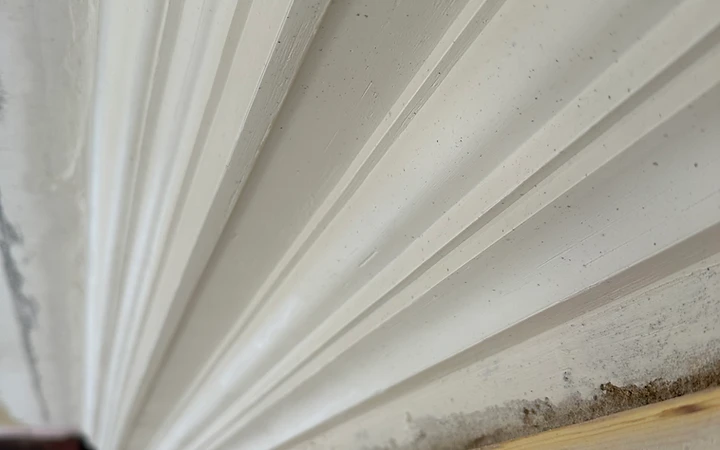 A cornice being run in situ, the profile drawn along the wall and ceiling with a timber running mould