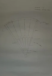 A hand-drawn technical sketch setting out the curved stairwell centres with dimensions