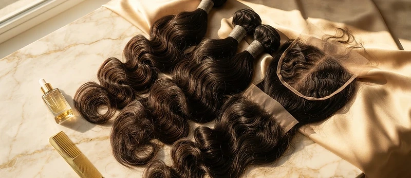 Raw natural wavy hair bundles and closures