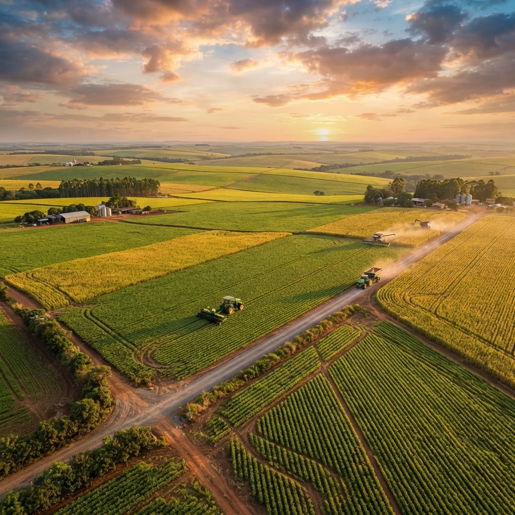 Grain fields aerial view