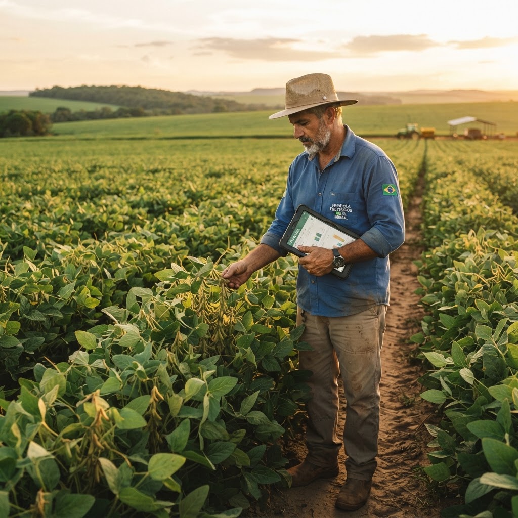 Grain producer inspecting crops