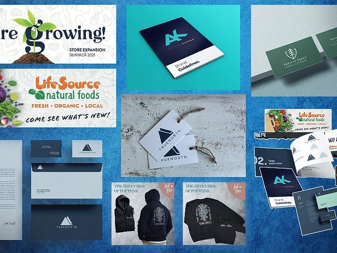 Examples of branding and marketing collateral included in the Business Essentials Package