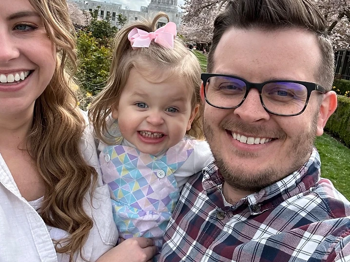 Alek, creative director of Mountain House Creative, with his family in Salem, Oregon