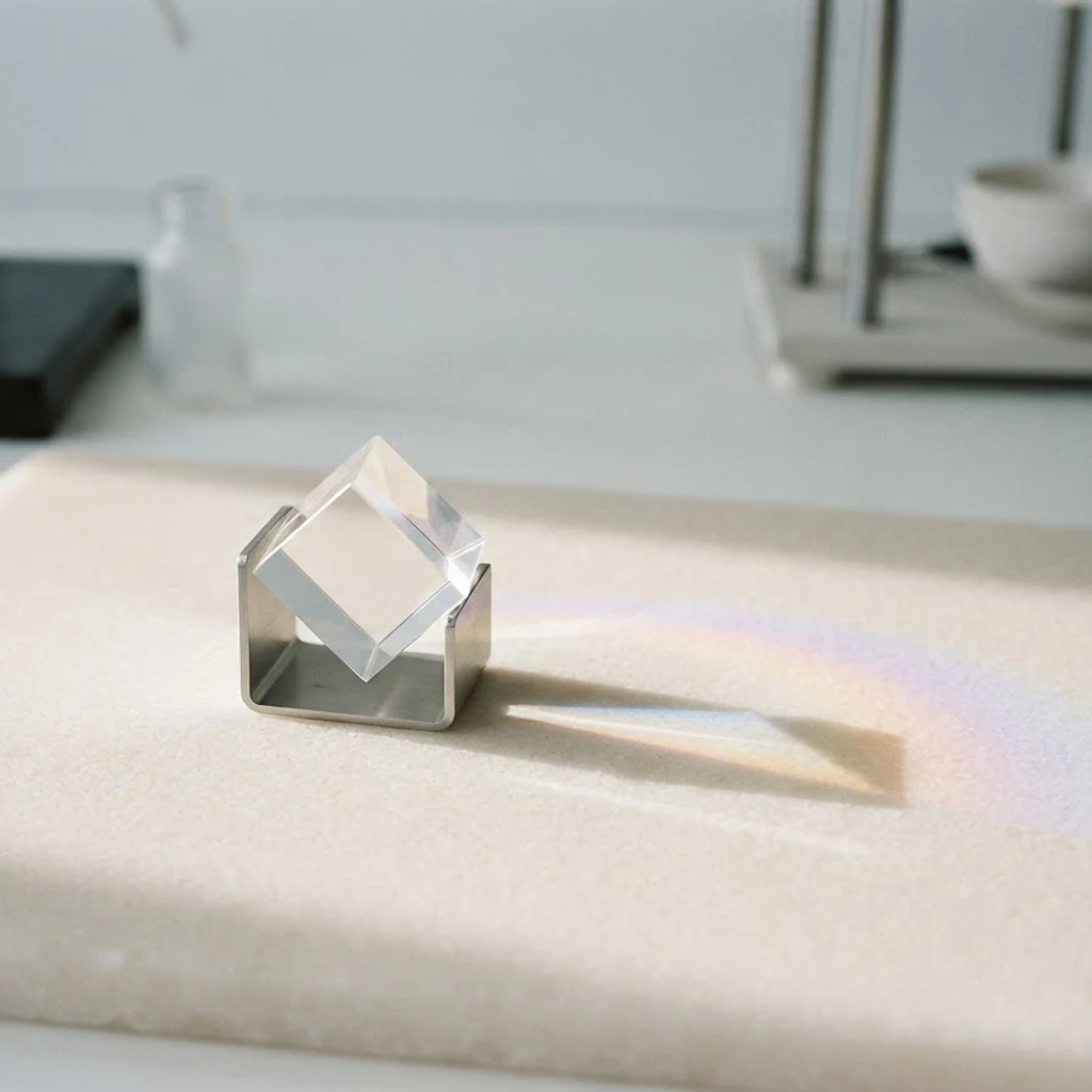 Light refracting through a prism onto an alabaster surface