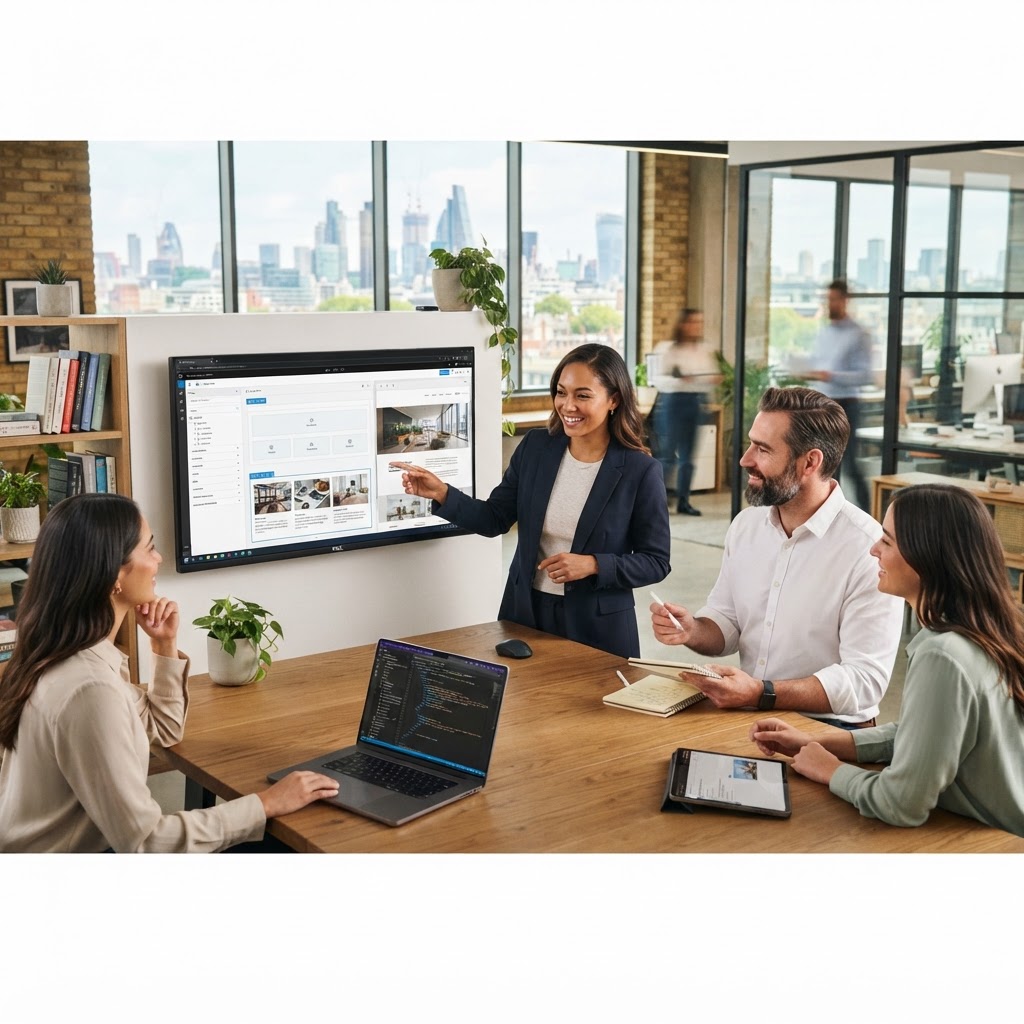 Écran d'ordinateur affichant l'interface d'administration d'un CMS avec plusieurs options de mise en page Écran d'ordinateur affichant l'interface d'administration d'un CMS avec plusieurs options de mise en page