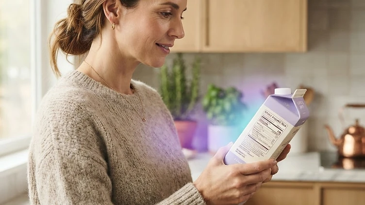 Parent exploring a milk product label with LactoGo