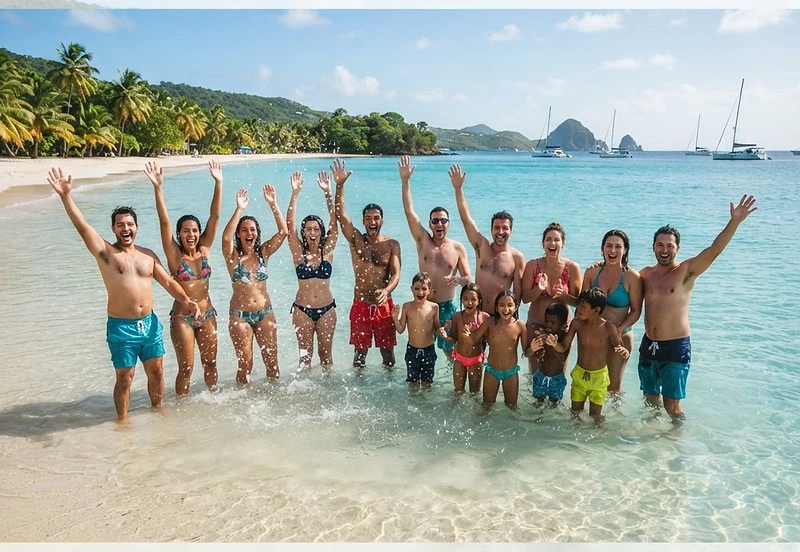 Famille et amis dans les eaux turquoise de Martinique