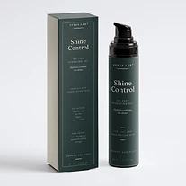 Shine Control oil-free gel moisturiser bottle and carton on deep forest green backdrop