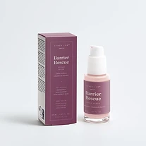 Barrier Rescue exosome and niacinamide repair serum bottle and carton on mauve backdrop