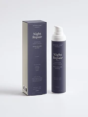 Night Repair ceramide night cream bottle and carton on deep indigo backdrop, night mood