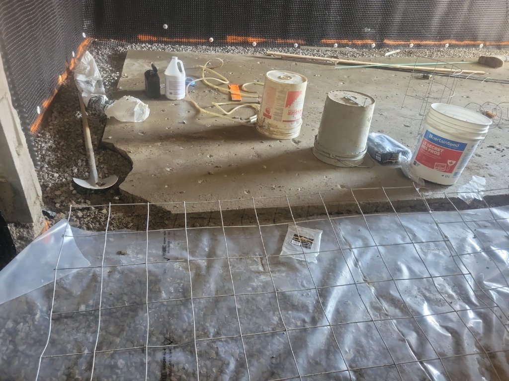 Drain stack rough-in during a basement waterproofing job, recent work from around our service area.