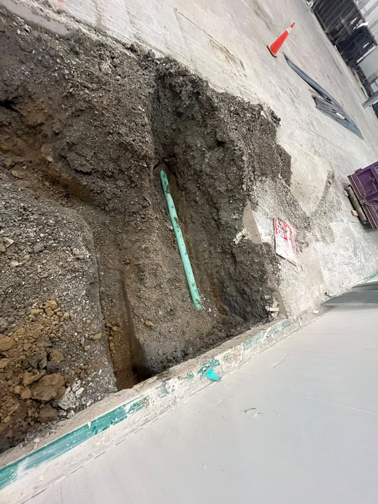 Underground drain installation and slab prep, commercial new construction.