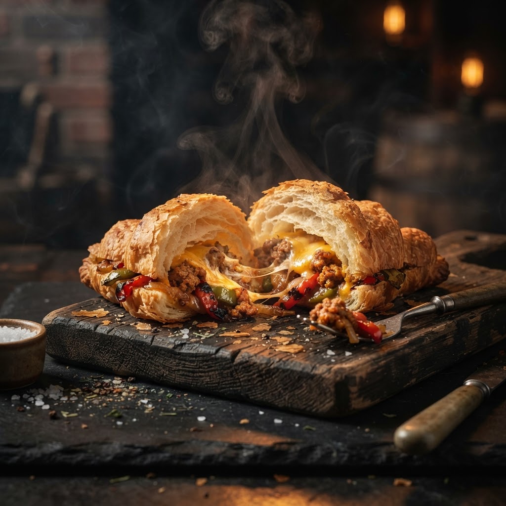 The Beef Sausage, Pepper & Cheese Croissant Roll