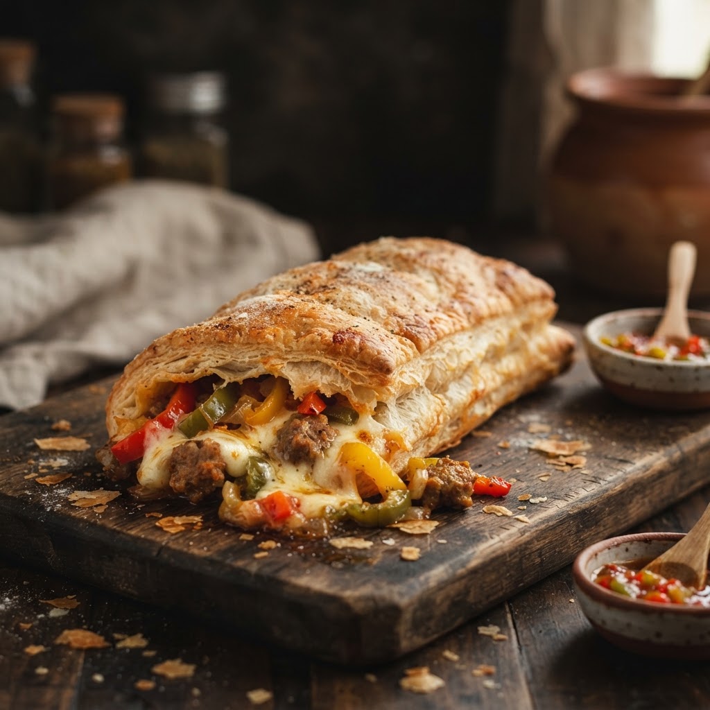 The Beef Sausage, Pepper & Cheese Croissant Roll