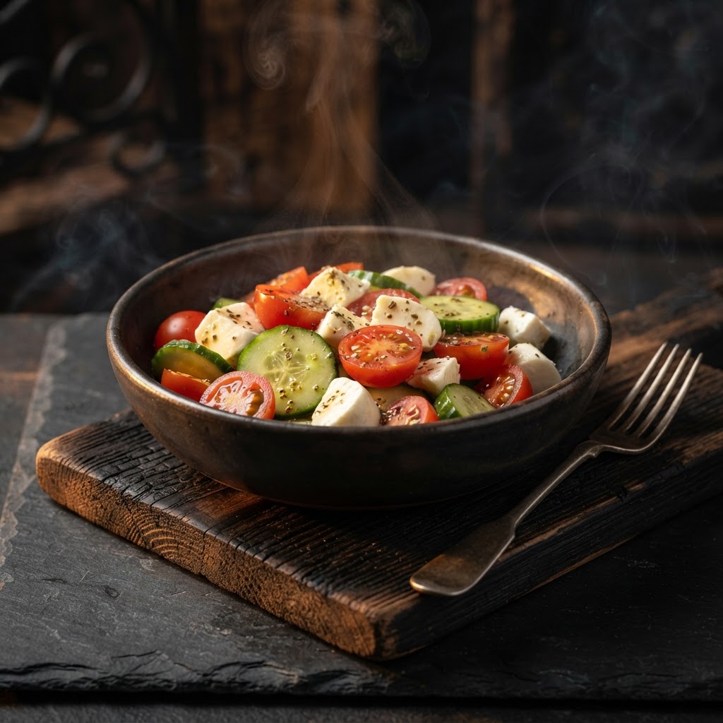 Tomato Cucumber Salad with Mozzarella & Italian Dressing
