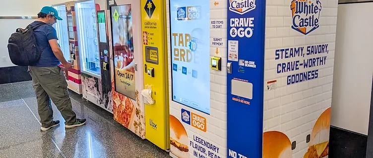 White Castle Crave & Go vending machine in an airport terminal food court