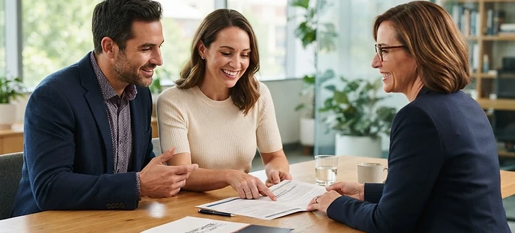 A couple meeting with a franchise advisor to review their options