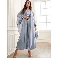 Slate Shimmer Chiffon Layered Abaya Set — Abayas