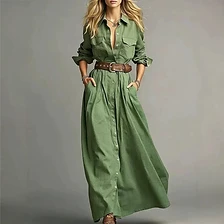 Verdant Utility Button-Down Maxi Dress — Everyday Elegance
