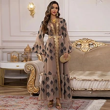 Amber Leaf Embroidered Open Abaya — Abayas