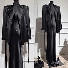 Midnight Satin Tailored Two-Piece Ensemble — Two-Piece Sets