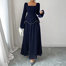Midnight Pearl Embellished Maxi Gown — Evening Gowns
