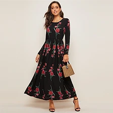 Midnight Crimson Floral Maxi Dress — Everyday Elegance