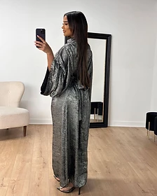 Gilded Shimmer Bell-Sleeve Evening Gown — Evening Gowns