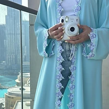 Azure Floral Embroidered Open Abaya — Abayas