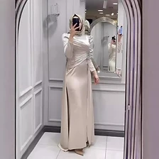 Ivory Pearl Satin Draped Gown — Evening Gowns