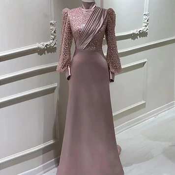 Rose Quartz Beaded Evening Gown — Premium Collection