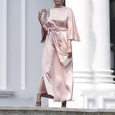 Celestial Embroidered Tie-Waist Satin Gown — Evening Gowns